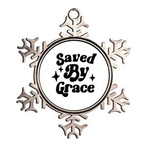 Saved By Grace Motivational Christian Retro Metallic Star Ornament