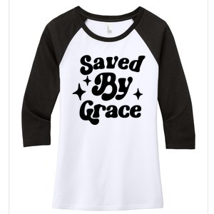 Saved By Grace Motivational Christian Retro Women's Tri-Blend 3/4-Sleeve Raglan Shirt