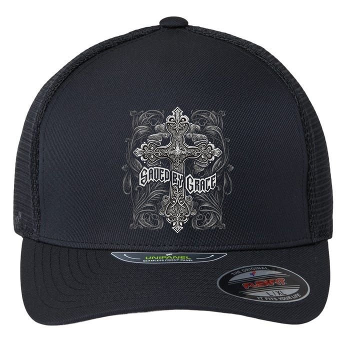 Saved By Grace Christian Flexfit Unipanel Trucker Cap