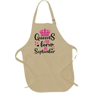 September Bday Gift Queens Are Born In September Gift Full-Length Apron With Pockets