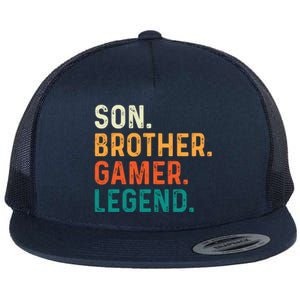 Son Brother Gamer Legend Funny Gaming Flat Bill Trucker Hat