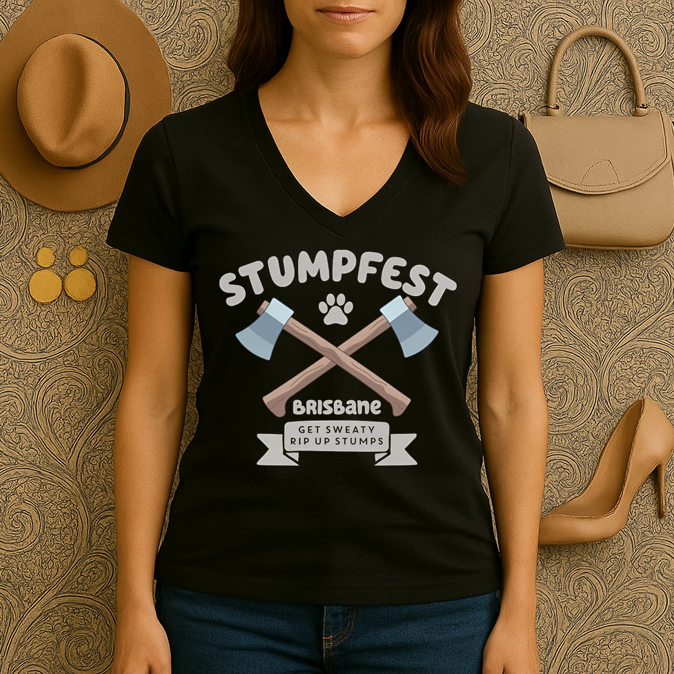 Stumpfest Brisbane Get Sweaty Rip Up Stumps Dad Mode Women's V-Neck T-Shirt
