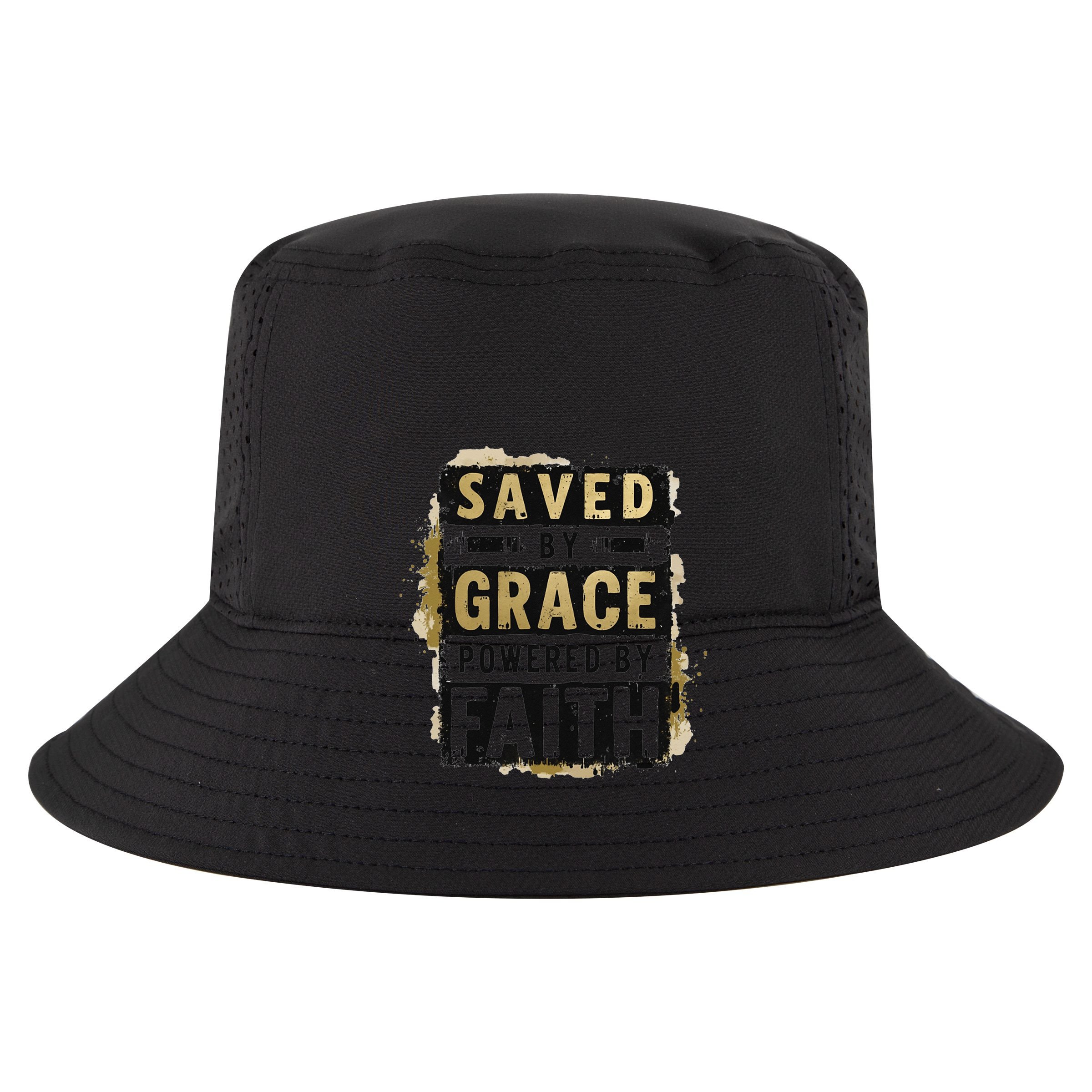Saved By Grace Powered By Faith Christian Religious Jesus 7 Panel Mesh Trucker Snapback Hat