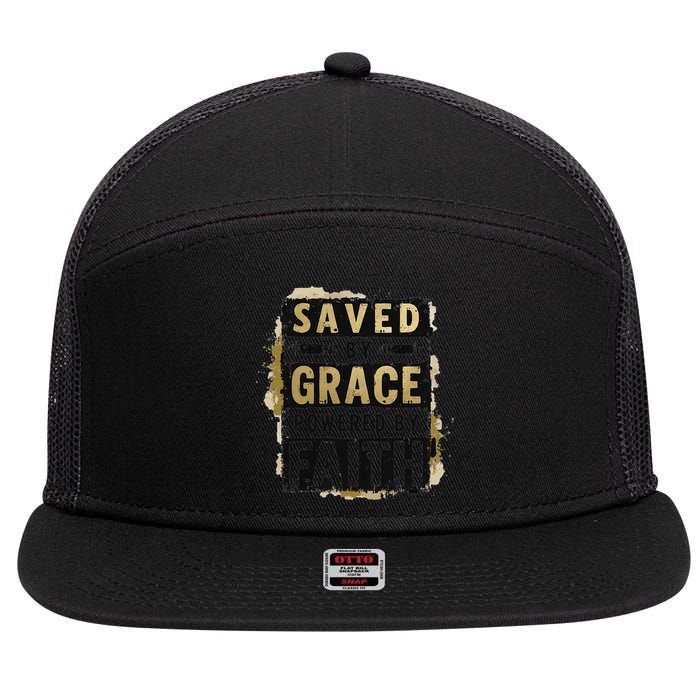 Saved By Grace Powered By Faith Christian Religious Jesus 7 Panel Mesh Trucker Snapback Hat