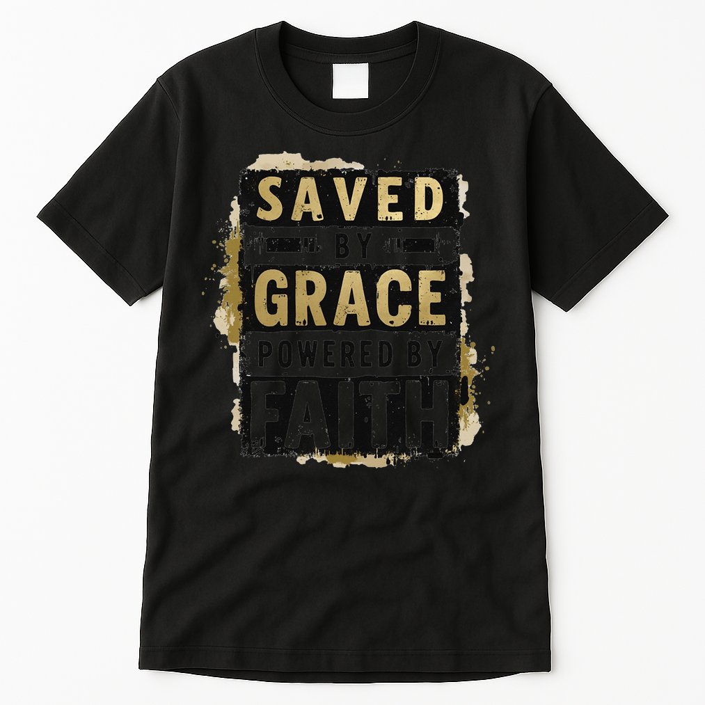 Saved By Grace Powered By Faith Christian Religious Jesus Tall T-Shirt