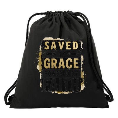 Saved By Grace Powered By Faith Christian Religious Jesus Drawstring Bag
