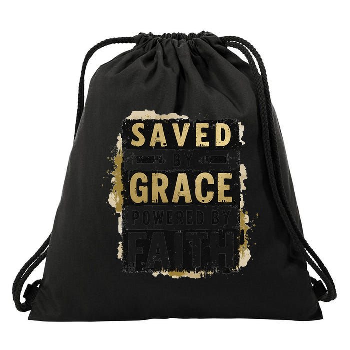Saved By Grace Powered By Faith Christian Religious Jesus Drawstring Bag