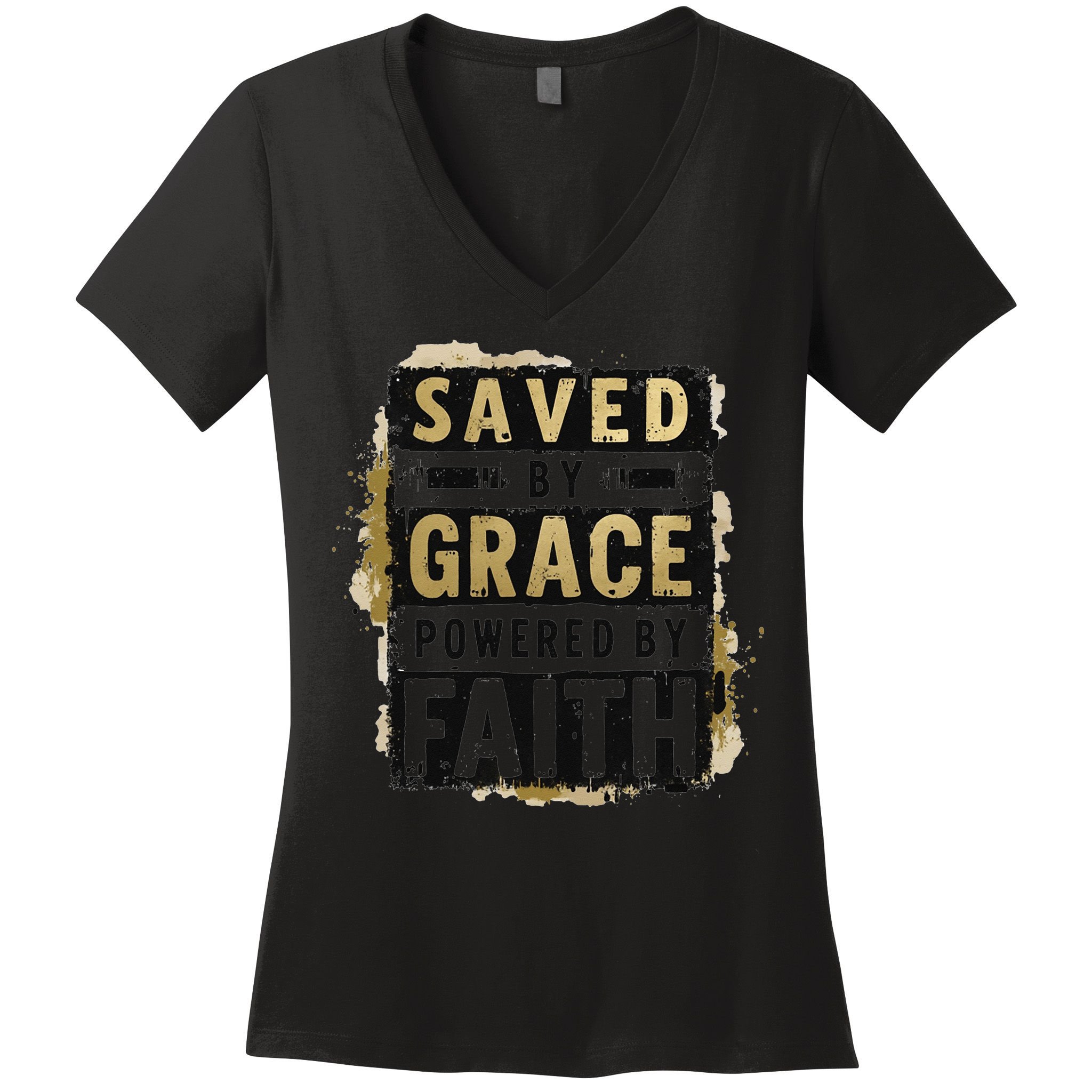 Saved By Grace Powered By Faith Christian Religious Jesus Women's V-Neck T-Shirt