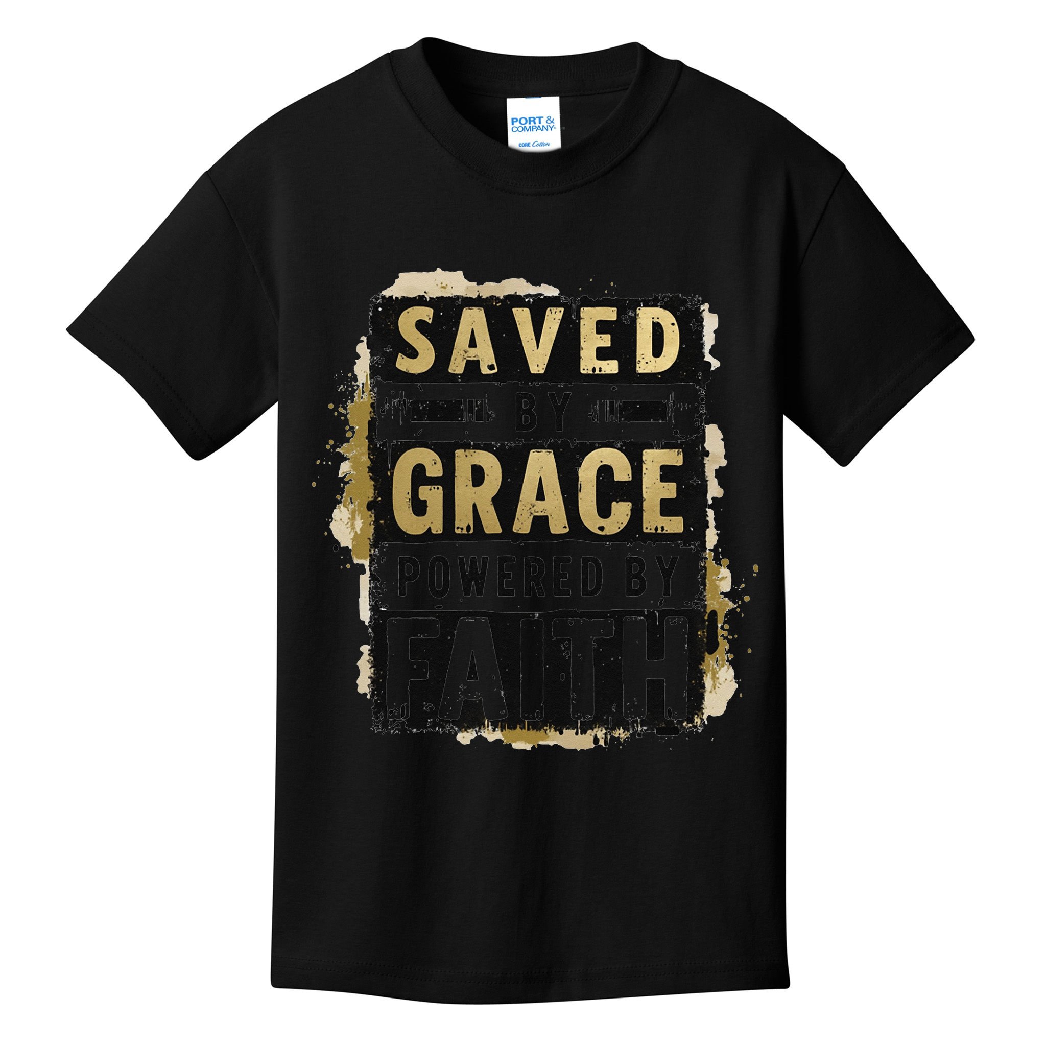 Saved By Grace Powered By Faith Christian Religious Jesus Kids T-Shirt