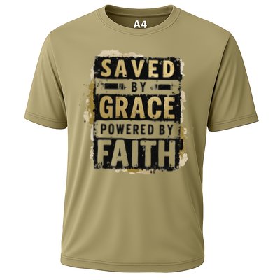 Saved By Grace Powered By Faith Christian Religious Jesus Cooling Performance Crew T-Shirt