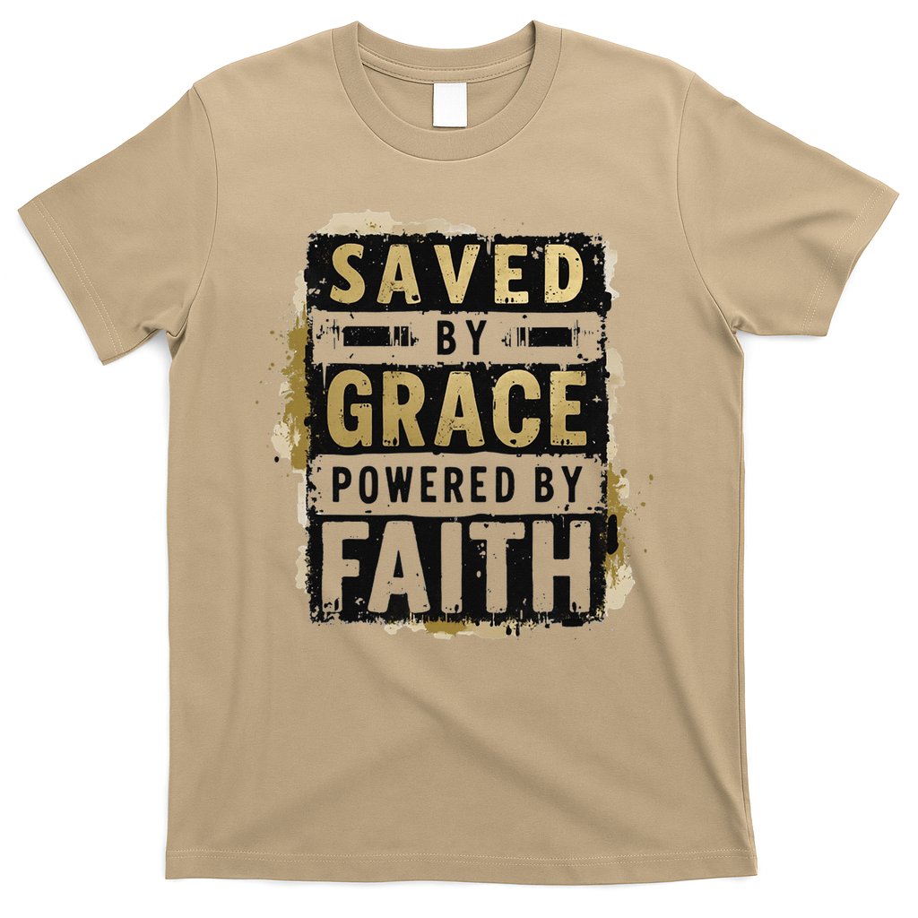 Saved By Grace Powered By Faith Christian Religious Jesus T-Shirt