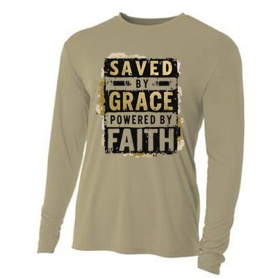 Saved By Grace Powered By Faith Christian Religious Jesus Cooling Performance Long Sleeve Crew