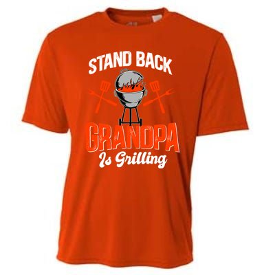 Stand Back Grandpa Is Grilling Bbq Barbecue Grandpa Gift Cooling Performance Crew T-Shirt