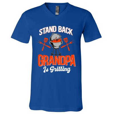 Stand Back Grandpa Is Grilling Bbq Barbecue Grandpa Gift V-Neck T-Shirt