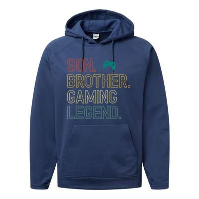 Son Brother Gaming Legend For Gamer Gift Performance Fleece Hoodie