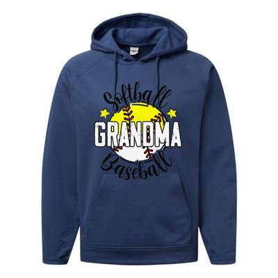 Softball Baseball Grandma Gift For Women Performance Fleece Hoodie