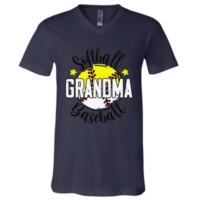 Softball Baseball Grandma Gift For Women V-Neck T-Shirt