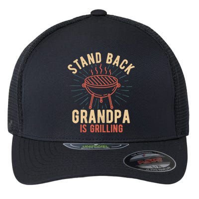 Stand Back Grandpa Is Grilling Vintage Gift for Him BBQ Fun Flexfit Unipanel Trucker Cap