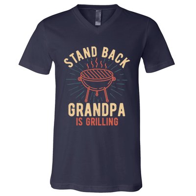 Stand Back Grandpa Is Grilling Vintage Gift for Him BBQ Fun V-Neck T-Shirt