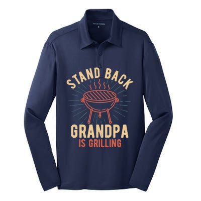 Stand Back Grandpa Is Grilling Vintage Gift for Him BBQ Fun Silk Touch Performance Long Sleeve Polo