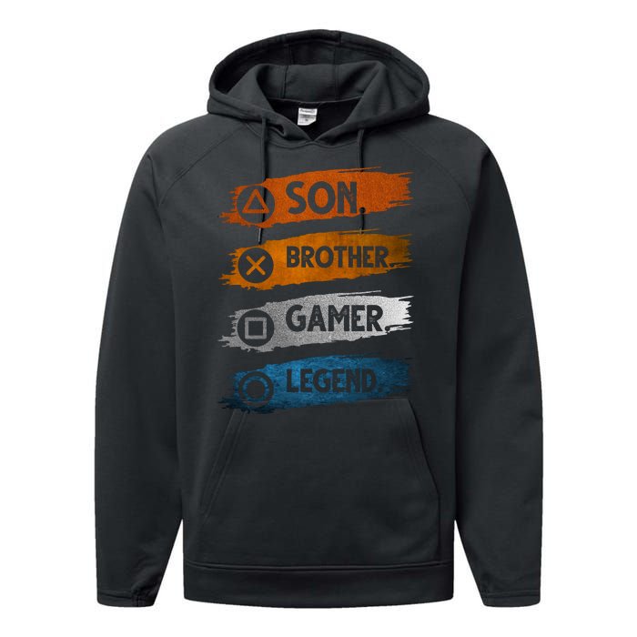 Son Brother Gamer Legend Controller Performance Fleece Hoodie