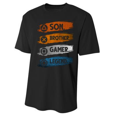 Son Brother Gamer Legend Controller Performance Sprint T-Shirt