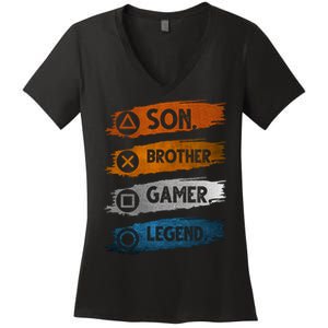 Son Brother Gamer Legend Controller Women's V-Neck T-Shirt