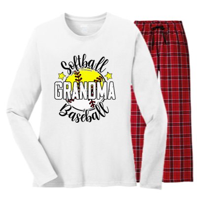 Softball Baseball Grandma Gift For  Women's Long Sleeve Flannel Pajama Set 