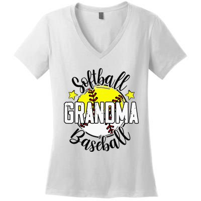 Softball Baseball Grandma Gift For  Women's V-Neck T-Shirt