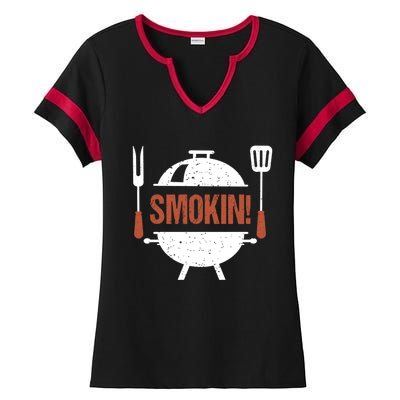 Smokin Bbq Grill Barbecue Gift Ladies Halftime Notch Neck Tee