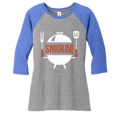 Smokin Bbq Grill Barbecue Gift Women's Tri-Blend 3/4-Sleeve Raglan Shirt