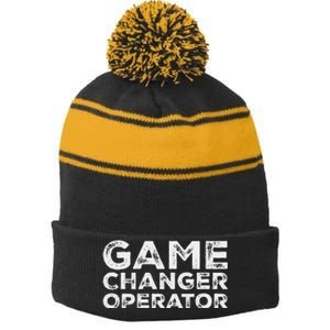 Softball & Baseball Game Scorekeeper Changer Operator Design Stripe Pom Pom Beanie