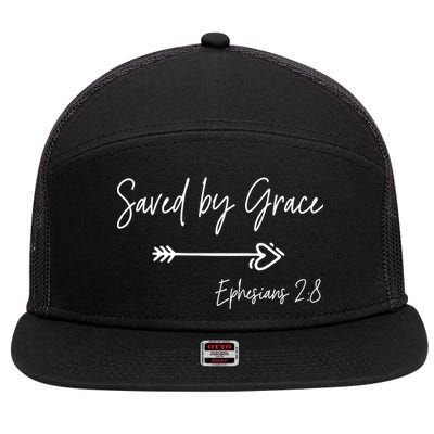 Saved By Grace Ephesians Scripture Christian Bible Verse 7 Panel Mesh Trucker Snapback Hat