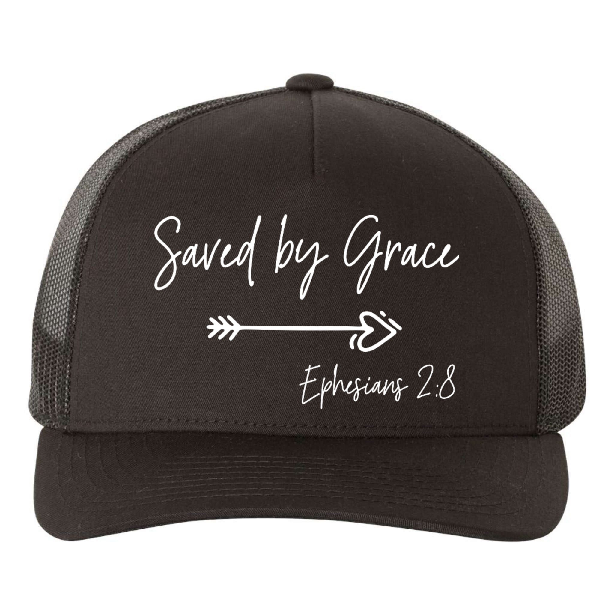 Saved By Grace Ephesians Scripture Christian Bible Verse Yupoong Adult 5-Panel Trucker Hat