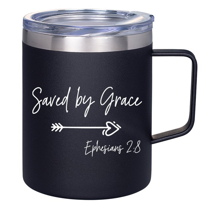 Saved By Grace Ephesians Scripture Christian Bible Verse 12oz Stainless Steel Coffee Mug