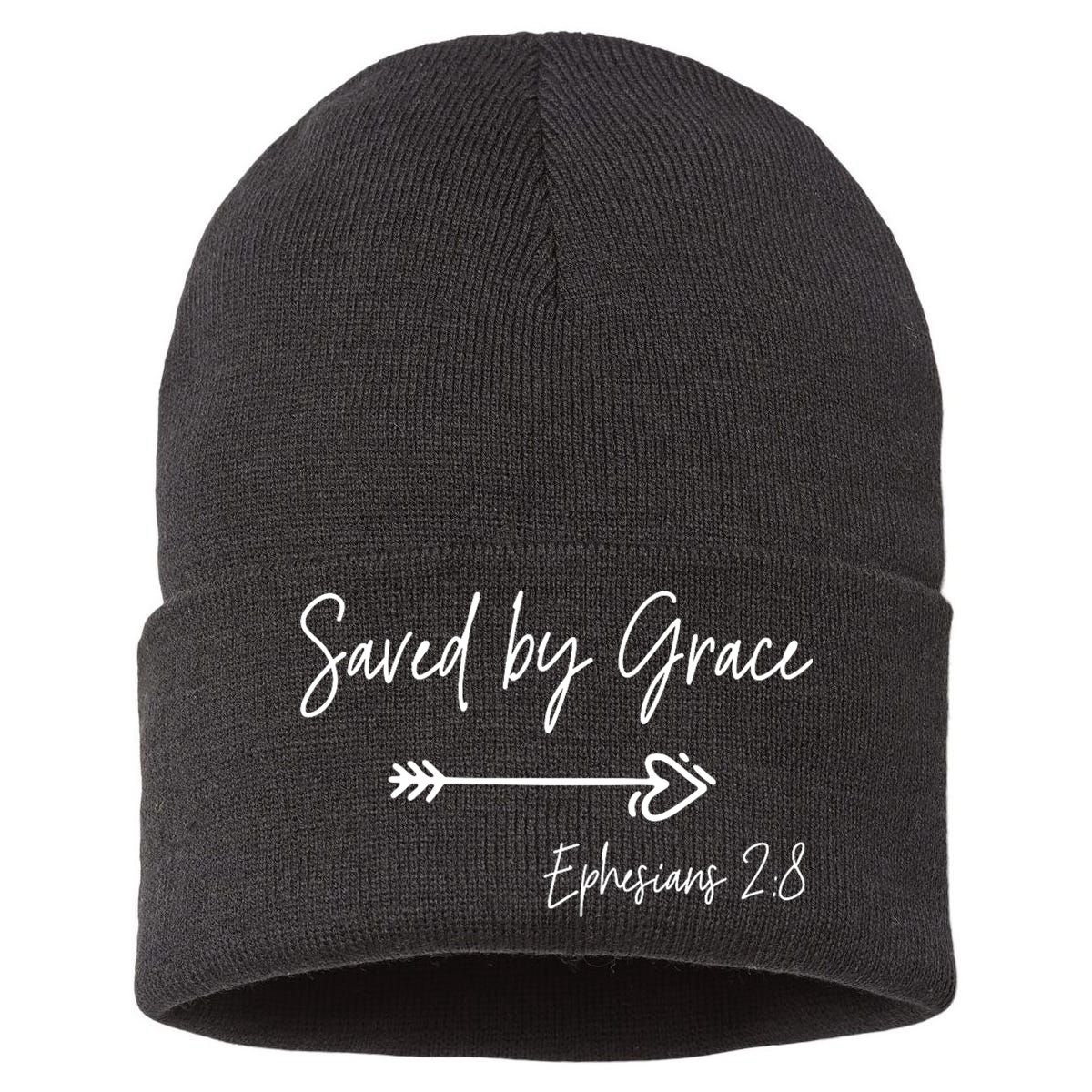 Saved By Grace Ephesians Scripture Christian Bible Verse Sustainable Knit Beanie
