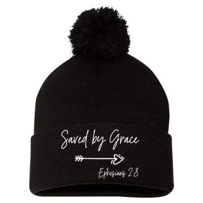 Saved By Grace Ephesians Scripture Christian Bible Verse Pom Pom 12in Knit Beanie