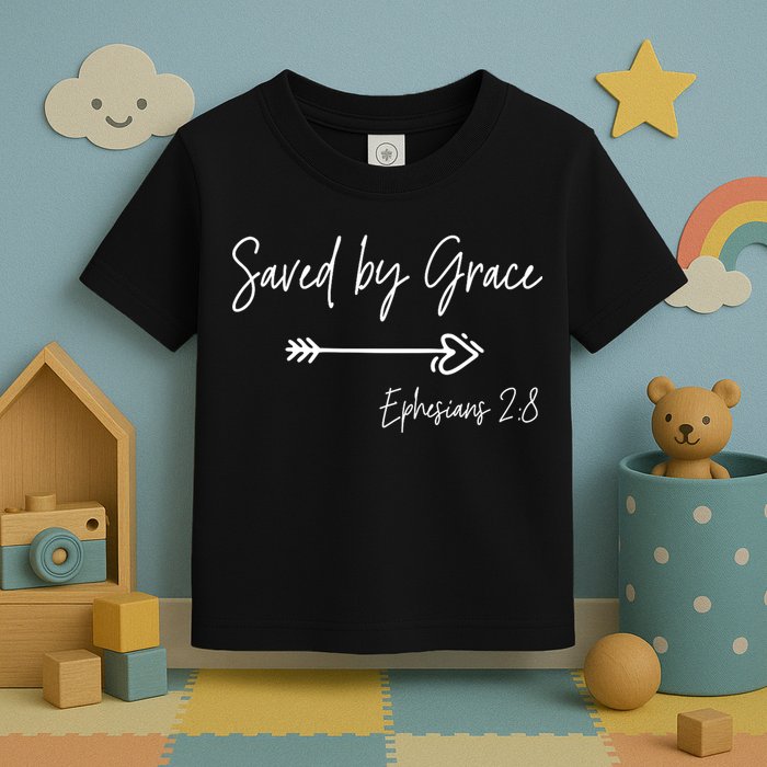 Saved By Grace Ephesians Scripture Christian Bible Verse Toddler T-Shirt