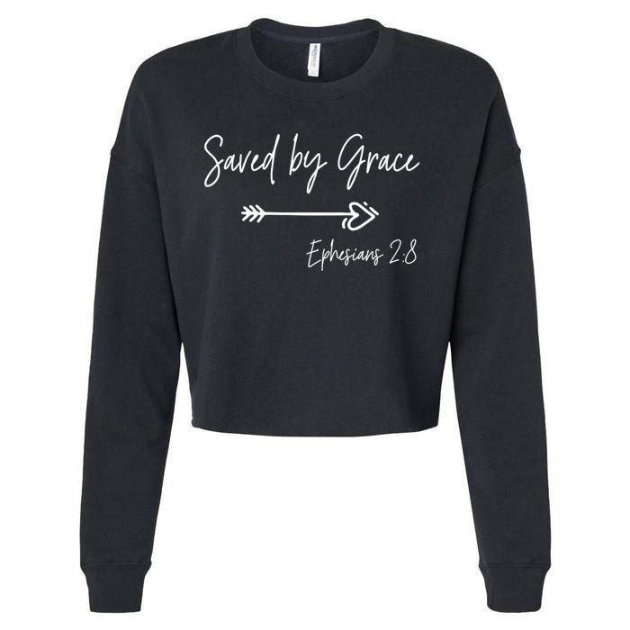 Saved By Grace Ephesians Scripture Christian Bible Verse Cropped Pullover Crew