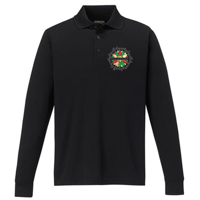 Sunflower Black Girl Queen Black History Month Juneteenth Performance Long Sleeve Polo