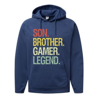 Son Brother Gamer Legend Video Gaming Gifts  Performance Fleece Hoodie