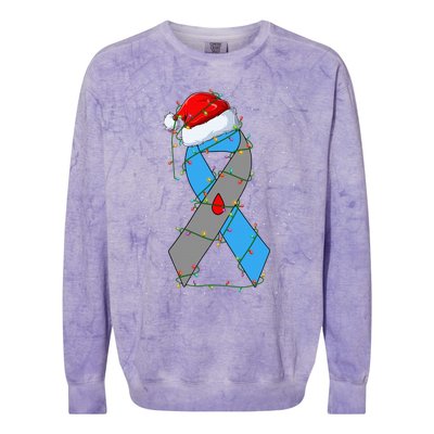 Santa Blue Grey Ribbon Xmas Lights T1D Diabetes Awareness Colorblast Crewneck Sweatshirt