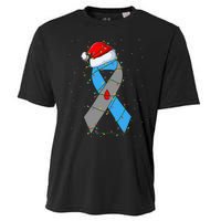 Santa Blue Grey Ribbon Xmas Lights T1D Diabetes Awareness Cooling Performance Crew T-Shirt