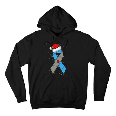 Santa Blue Grey Ribbon Xmas Lights T1D Diabetes Awareness Hoodie