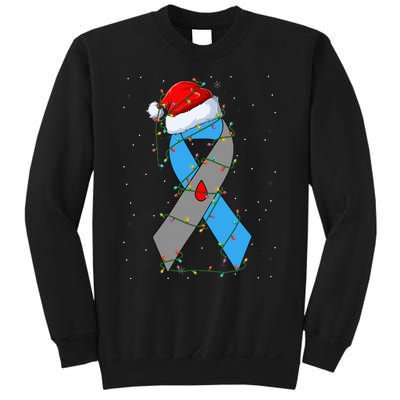 Santa Blue Grey Ribbon Xmas Lights T1D Diabetes Awareness Sweatshirt