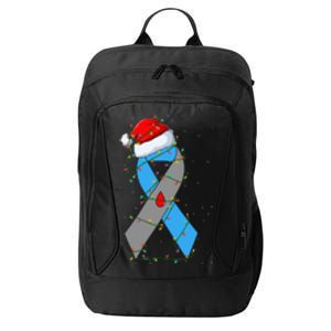 Santa Blue Grey Ribbon Xmas Lights T1D Diabetes Awareness City Backpack