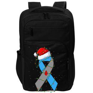 Santa Blue Grey Ribbon Xmas Lights T1D Diabetes Awareness Impact Tech Backpack