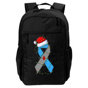 Santa Blue Grey Ribbon Xmas Lights T1D Diabetes Awareness Daily Commute Backpack