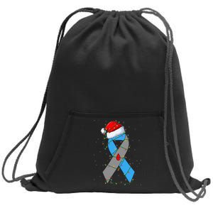 Santa Blue Grey Ribbon Xmas Lights T1D Diabetes Awareness Sweatshirt Cinch Pack Bag