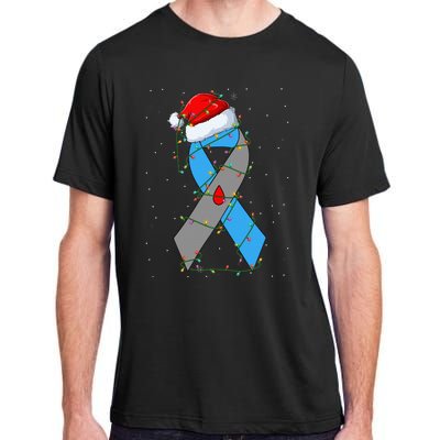 Santa Blue Grey Ribbon Xmas Lights T1D Diabetes Awareness Adult ChromaSoft Performance T-Shirt